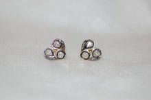 Load image into Gallery viewer, Three Stone Diamond Flower Earrings