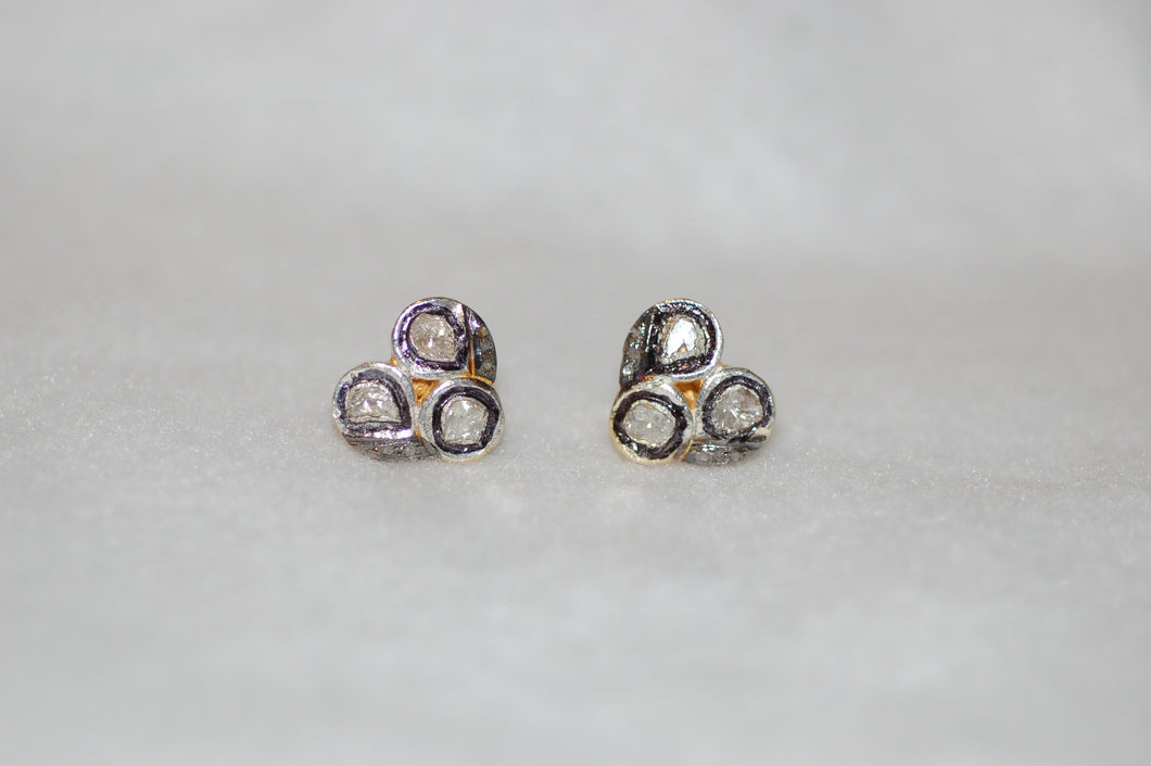 Three Stone Diamond Flower Earrings