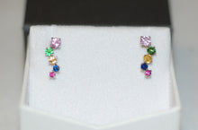 Load image into Gallery viewer, Rainbow Sapphires Gold Wave Earrings