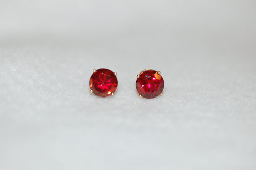 Garnet Solitaire Gold Stud Earrings