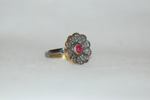 Load image into Gallery viewer, Ruby and Diamond Pave Antique Style Flower Ring