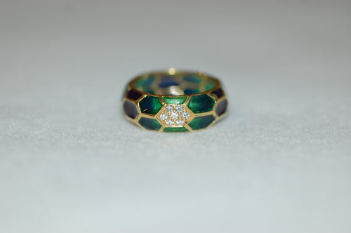 Hidalgo Plique A Jour Multi Color Enamel and Diamonds Band