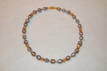 Load image into Gallery viewer, Gray Baroque Pearl and Bali Bead Tin Cup Necklace