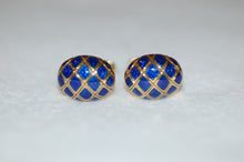 Load image into Gallery viewer, Oval Blue Enamel  Gold Cuff Links