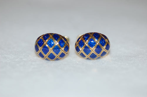 Oval Blue Enamel  Gold Cuff Links