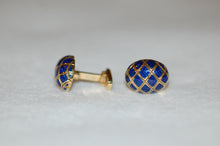 Load image into Gallery viewer, Oval Blue Enamel  Gold Cuff Links