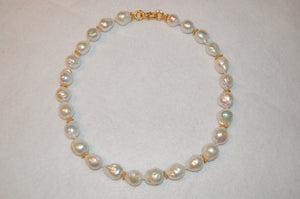 Baroque White Pearl and Bali Bead Necklace