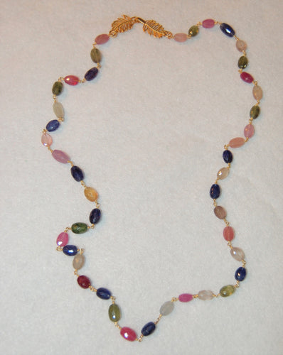 Multi Color Sapphire Oval Bead Tin Cup Necklace