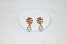 Load image into Gallery viewer, Pearl and Diamond Disc Drop Earrings