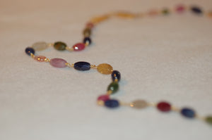 Multi Color Sapphire Oval Bead Tin Cup Necklace