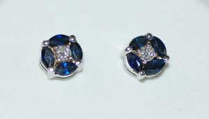 Marquise Sapphire and Diamond Stud Earrings