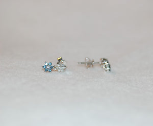 White and Blue Diamond Flower Hanging Earrings