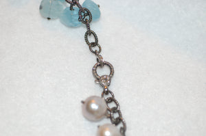 Baroque Pearl and Rough Aquamarine Bead Fringe Necklace