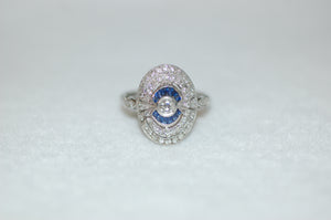 Antique Style Sapphire and Diamond Deco Ring