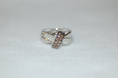 White and Chocolate Diamonds Ribbon Ring