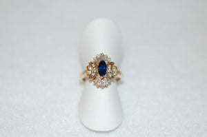 Marquis Sapphire and Diamond Double Crown Ring