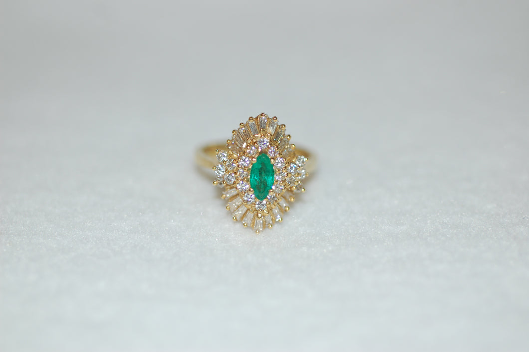 Emerald Marquis and Diamond Ring