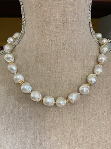 Baroque White Pearl and Bali Bead Necklace