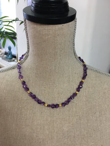 Amethyst and Brushed Gold Bead Necklace