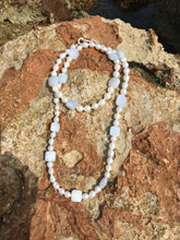 Load image into Gallery viewer, Cultured Pearl and Cushioned Chalcedony Bead Necklace