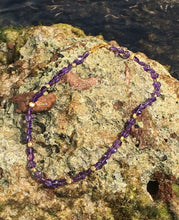 Load image into Gallery viewer, Amethyst and Brushed Gold Bead Necklace