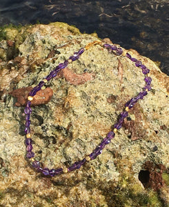 Amethyst and Brushed Gold Bead Necklace
