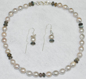 Baroque Pearl and Labradorite Necklace and Earrings Set