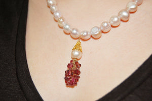 Pink Pearls and Tourmaline Tassel Necklace