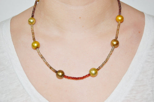 Golden Sapphire and Tahitian Pearl Necklace