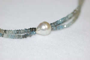 South Sea Pearl and Moss Aquamarine Ribbon Necklace