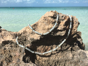 Long Aquamarine Rondell and Gold Bead Necklace