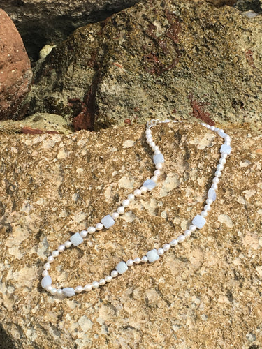 Cultured Pearl and Cushioned Chalcedony Bead Necklace