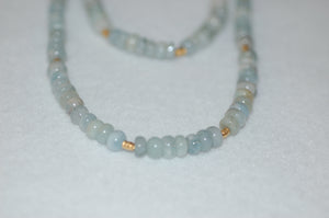 Long Aquamarine Rondell and Gold Bead Necklace