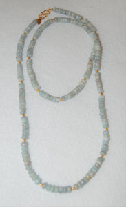 Long Aquamarine Rondell and Gold Bead Necklace