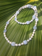 Load image into Gallery viewer, Cultured Pearl and Cushioned Chalcedony Bead Necklace