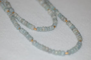 Long Aquamarine Rondell and Gold Bead Necklace